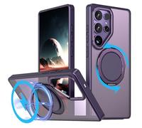 MUGCOFF 360°Rotatable Magnetic Stand for Samsung Galaxy S25 Ultra Case with Ring Kickstand, Compatible with Magsafe,Military Grade Shockproof Translucent Protective Case - 6.9 inch,Purple