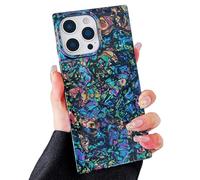 MUGCOFF for iPhone 16 Pro Case Rectangle Edge,Luxury Sparkle Seashell Abalone Pearl Colorful Cute Case for Women Girly Glossy Soft Slim Phone Cover for iPhone16 Pro - 6.3 inch (Black-Colorful)