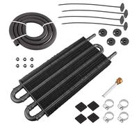 MUGE RACING Universal 5/16" Transmission Oil Cooler Kit, Aluminium alloy 4 Row Remote Power Steering Transmission Oil Cooler Kit(Black)