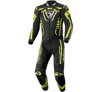 MUGENRACE Predator perforated Two Piece Motorcycle Leather Suit, black/white/neon yellow, size 56