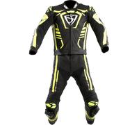 MUGENRACE Predator perforated Two Piece Motorcycle Leather Suit, black-white-yellow, size 54 for Men
