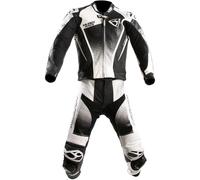 MUGENRACE Sidegun perforated Two Piece Motorcycle Leather Suit, black-white, size 52 for Men