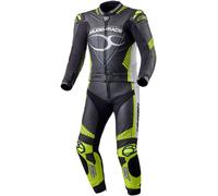 MUGENRACER Impegnato perforated Two Piece Motorcycle Leather Suit, black/white/neon yellow, size 52