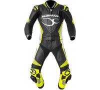 MUGENRACER Impegnato perforated Two Piece Motorcycle Leather Suit, black-white-yellow, size 48 for Men