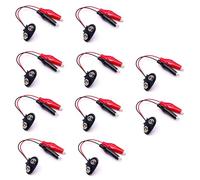 Mugetech 10 Pcs 9V Battery Snap Wire Connectors, 9v Battery Snap to Dual Alligator Clips Cable (15cm)