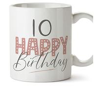 MUGFFINS 10 Birthday Mug - in English - Happy Birthday! Pink - Funny Anniversary Present - 11 oz
