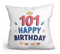 MUGFFINS 101 Birthday Pillow Cushion Padding included - in English - Happy Birthday! - Funny Anniversary Present - 15.7x15.7 inches