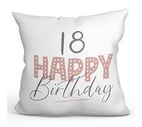 MUGFFINS 18 Birthday Pillow Cushion Padding included - in English - Happy Birthday! Pink - Funny Anniversary Present - 15.7x15.7 inches