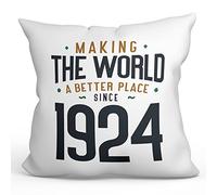 MUGFFINS 1924 Birthday Pillow Cushion Padding included - in English - Making the World a Better Place - Funny Anniversary Present - 15.7x15.7 inches
