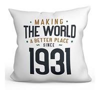 MUGFFINS 1931 Birthday Pillow Cushion Padding included - in English - Making the World a Better Place - Funny Anniversary Present - 15.7x15.7 inches