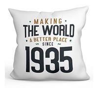 MUGFFINS 1935 Birthday Pillow Cushion Padding included - in English - Making the World a Better Place - Funny Anniversary Present - 15.7x15.7 inches