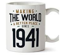 MUGFFINS 1941 Birthday Mug - in English - Making The World a Better Place - Funny Anniversary Present - 11 oz