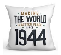 MUGFFINS 1944 Birthday Pillow Cushion Padding included - in English - Making the World a Better Place - Funny Anniversary Present - 15.7x15.7 inches