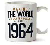 MUGFFINS 1964 Birthday Mug - in English - Making The World a Better Place - Funny Anniversary Present - 11 oz