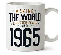 MUGFFINS 1965 Birthday Mug - in English - Making The World a Better Place - Funny Anniversary Present - 11 oz