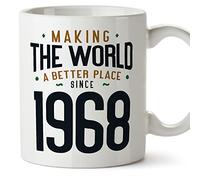 MUGFFINS 1968 Birthday Mug - in English - Making The World a Better Place - Funny Anniversary Present - 11 oz