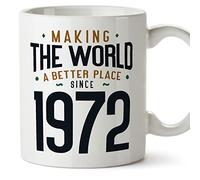 MUGFFINS 1972 Birthday Mug - in English - Making The World a Better Place - Funny Anniversary Present - 11 oz