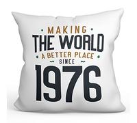 MUGFFINS 1976 Birthday Pillow Cushion Padding included - in English - Making the World a Better Place - Funny Anniversary Present - 15.7x15.7 inches