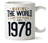 MUGFFINS 1978 Birthday Mug - in English - Making The World a Better Place - Funny Anniversary Present - 11 oz