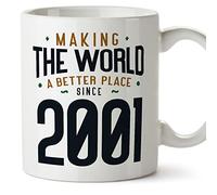 MUGFFINS 2001 Birthday Mug - in English - Making The World a Better Place - Funny Anniversary Present - 11 oz