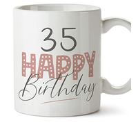 MUGFFINS 35 Birthday Mug - in English - Happy Birthday! Pink - Funny Anniversary Present - 11 oz
