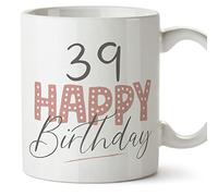 MUGFFINS 39 Birthday Mug - in English - Happy Birthday! Pink - Funny Anniversary Present - 11 oz