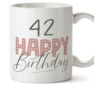 MUGFFINS 42 Birthday Mug - in English - Happy Birthday! Pink - Funny Anniversary Present - 11 oz