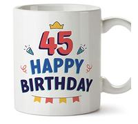 MUGFFINS 45 Birthday Mug - in English - Happy Birthday! - Funny Anniversary Present - 11 oz
