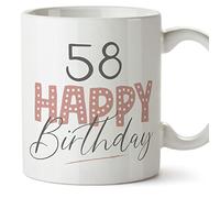 MUGFFINS 58 Birthday Mug - in English - Happy Birthday! Pink - Funny Anniversary Present - 11 oz