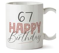 MUGFFINS 67 Birthday Mug - in English - Happy Birthday! Pink - Funny Anniversary Present - 11 oz