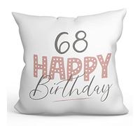 MUGFFINS 68 Birthday Pillow Cushion Padding included - in English - Happy Birthday! Pink - Funny Anniversary Present - 15.7x15.7 inches