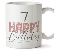 MUGFFINS 7 Birthday Mug - in English - Happy Birthday! Pink - Funny Anniversary Present - 11 oz