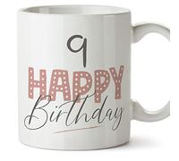 MUGFFINS 9 Birthday Mug - in English - Happy Birthday! Pink - Funny Anniversary Present - 11 oz