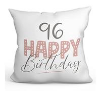 MUGFFINS 96 Birthday Pillow Cushion Padding included - in English - Happy Birthday! Pink - Funny Anniversary Present - 15.7x15.7 inches