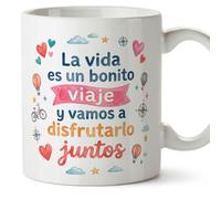 MUGFFINS Anniversary Mug with Phrase La vida ES un Bonito viaje y Vamos a disfrutarlo Juntos in Spanish | Valentines Day Gift, Boyfriend, Girlfriend, Wife, Husband, Romantic | enamorados v5