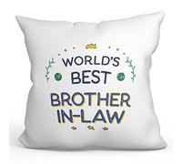 MUGFFINS BROTHER IN LAW Cushion Padding included - in English - World's Best - Funny gift - Pillow: cover and filling 15.7x15.7 inches
