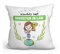 MUGFFINS Cushion Daughter In Law -Family World -Funny Gift/Present Idea for Decoration -Pillow: cover and filling (40x40 cm).