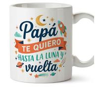 MUGFFINS dad Gift Mug | Cup with Phrase Papá te Quiero Hasta la Luna y vuelta in Spanish 330 Ml/11 oz | progenitores v10