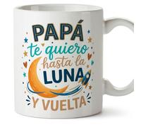 MUGFFINS dad Gift Mug | Cup with Phrase Papá te Quiero Hasta la Luna y vuelta in Spanish 330 Ml/11 oz | progenitores v5