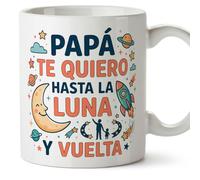 MUGFFINS dad Gift Mug | Cup with Phrase Papá te Quiero Hasta la Luna y vuelta in Spanish 330 Ml/11 oz | progenitores v7