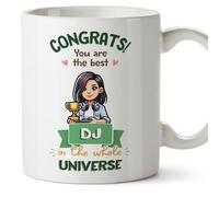 MUGFFINS DJ Woman Mug - in English - Best in Universe Trophy - Funny Gift for Colleagues - Ceramic 11oz Mug