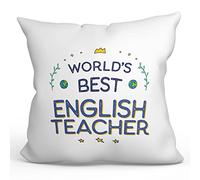 MUGFFINS ENGLISH TEACHER Cushion Padding included - in English - World's Best - Funny gift - Pillow: cover and filling 15.7x15.7 inches