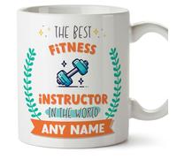 MUGFFINS Fitness Instructor Mug - in English - World's Best - with Doodle - Funny Gift for Colleagues - Ceramic 11oz Mug