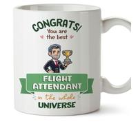 MUGFFINS Flight Attendant Man Mug - in English - Best in Universe Trophy - Funny Gift for Colleagues - Ceramic 11oz Mug