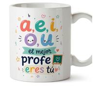 MUGFFINS Funny Teacher Mug with Text a,e,i,o,u el Mejor profe eres tú in Spanish | Gift for School | Ceramic 330 Ml/11 oz | Infantil v2