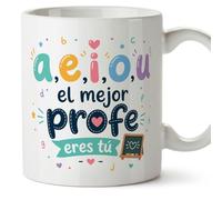 MUGFFINS Funny Teacher Mug with Text a,e,i,o,u el Mejor profe eres tú in Spanish | Gift for School | Ceramic 330 Ml/11 oz | Infantil v3