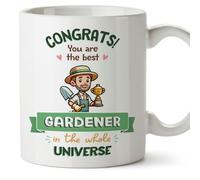 MUGFFINS Gardener Man Mug - in English - Best in Universe Trophy - Funny Gift for Colleagues - Ceramic 11oz Mug