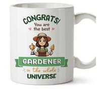 MUGFFINS Gardener Woman Mug - in English - Best in Universe Trophy - Funny Gift for Colleagues - Ceramic 11oz Mug