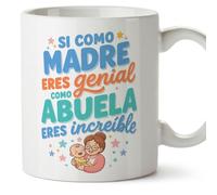 MUGFFINS Grandma Mug with Phrase Si Como Madre eres Genial Como Abuela eres increíble in Spanish | Original Gift for Grandma Birthday Christmas | 330 Ml 11 oz | Abuelitos-3 v2