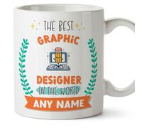 MUGFFINS Graphic Designer Mug - in English - World's Best - with Doodle - Funny Gift for Colleagues - Ceramic 11oz Mug